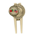 Solid Brass Divot Tool w/ Spring Money Clip Back and Full Color Ball Marker